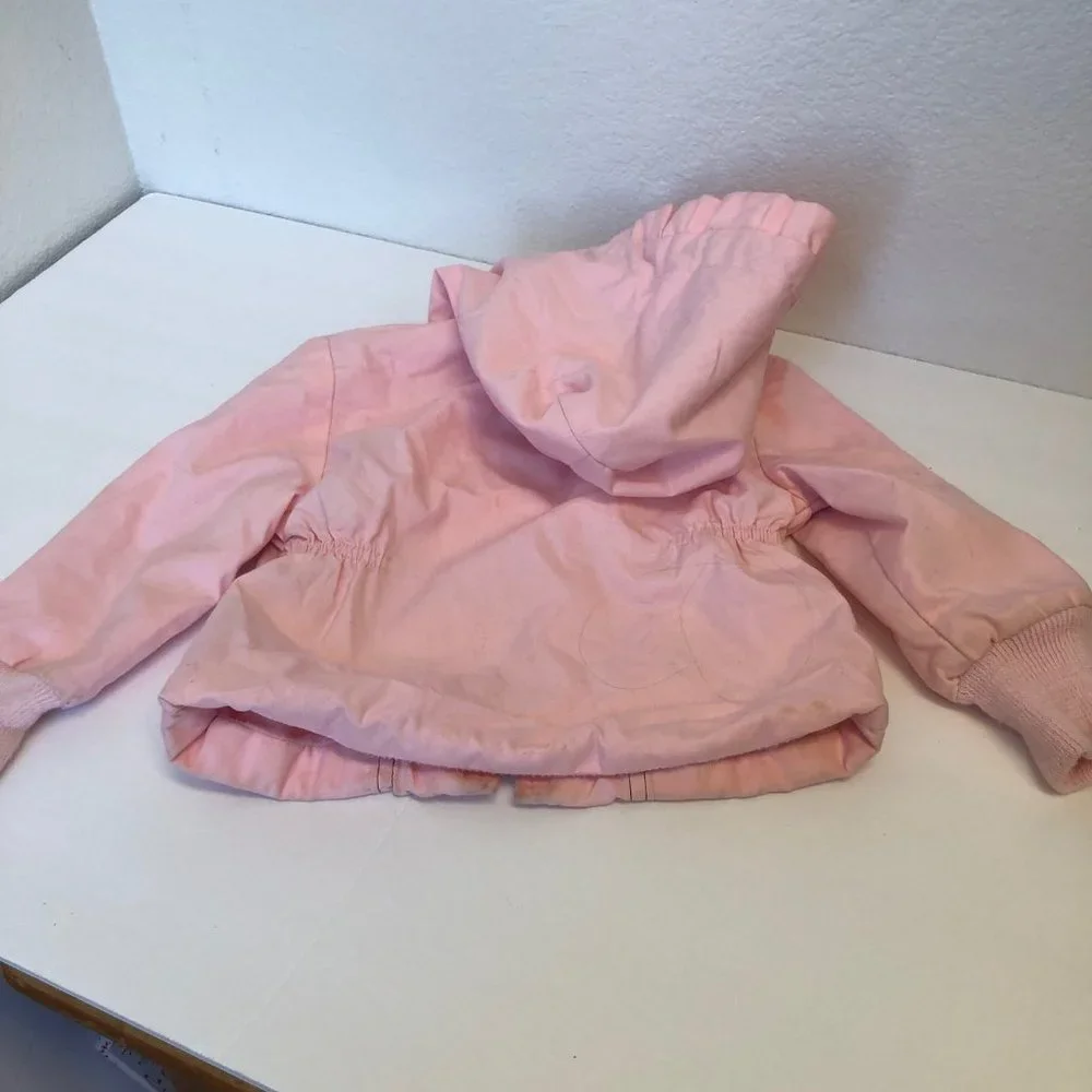 Vintage 80s pink Quiltex coat with hoodie & cat detail